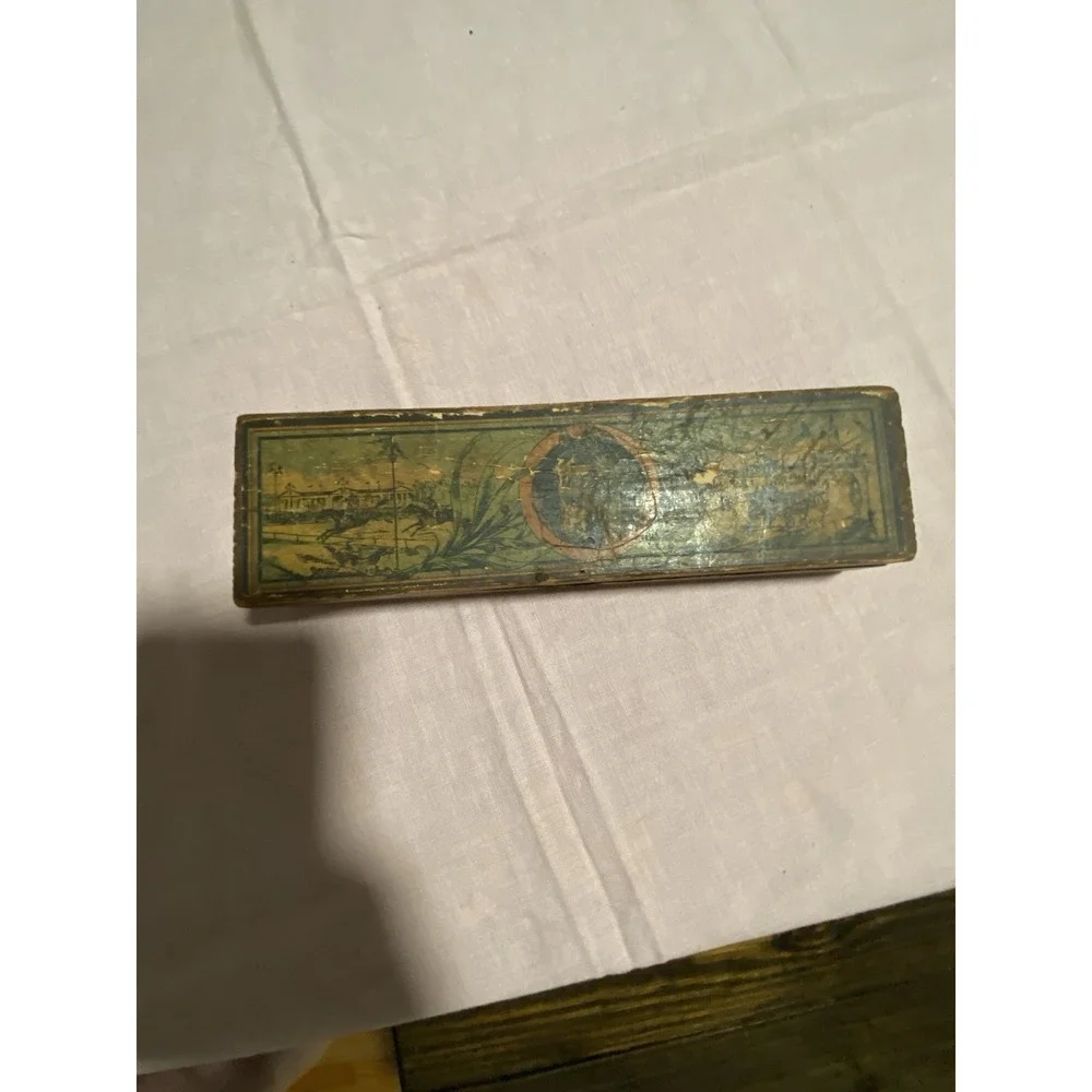 Antique Children's WOODEN Pencil Box Case Equestrian Themed